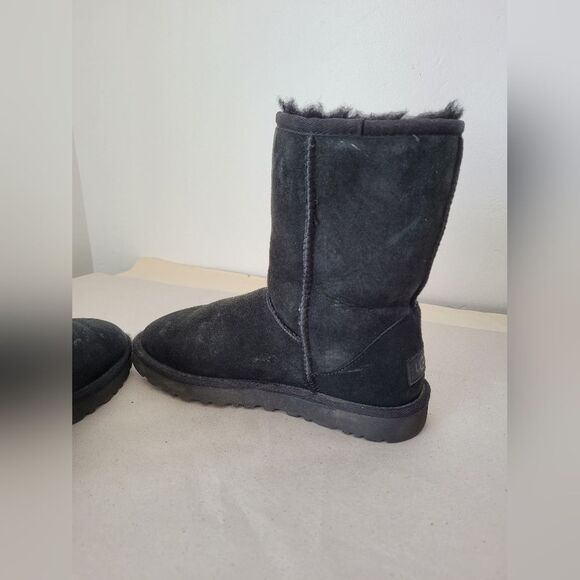 UGG Classic Short II Sheepskin Leather Boots Sherpa Lined Black Mid Calf Women 6 - Picture 5 of 9